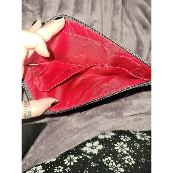 Vera‎ Bradley Wristlet Clutch Zip Pouch Cosmetic Bag Floral Red Pink Black - Picture 2 of 4